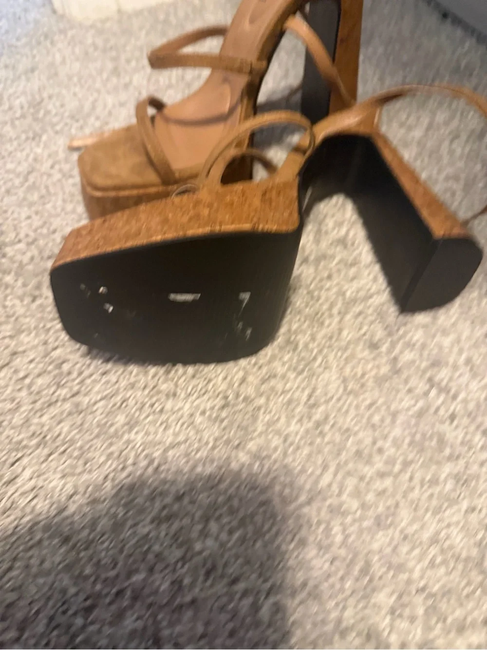AKIRA Camel/Tan Suede Platform Block Heel Sandals